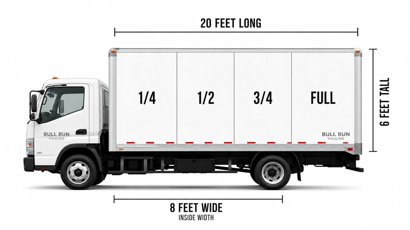 Bull Run Hauling 20-foot box truck — 35.5 cubic yard capacity for junk removal in Northern Virginia